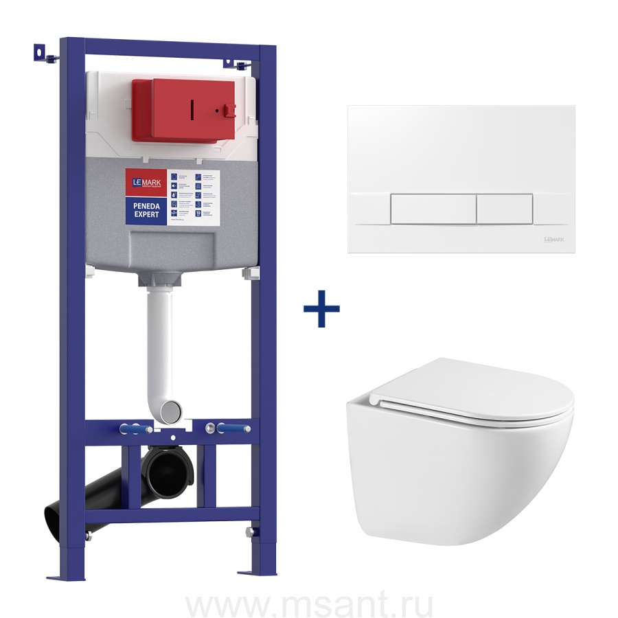 Комплект 3в1 инстал.Lemark Peneda Expert+кнопка BIT бел.+ун.Glazer