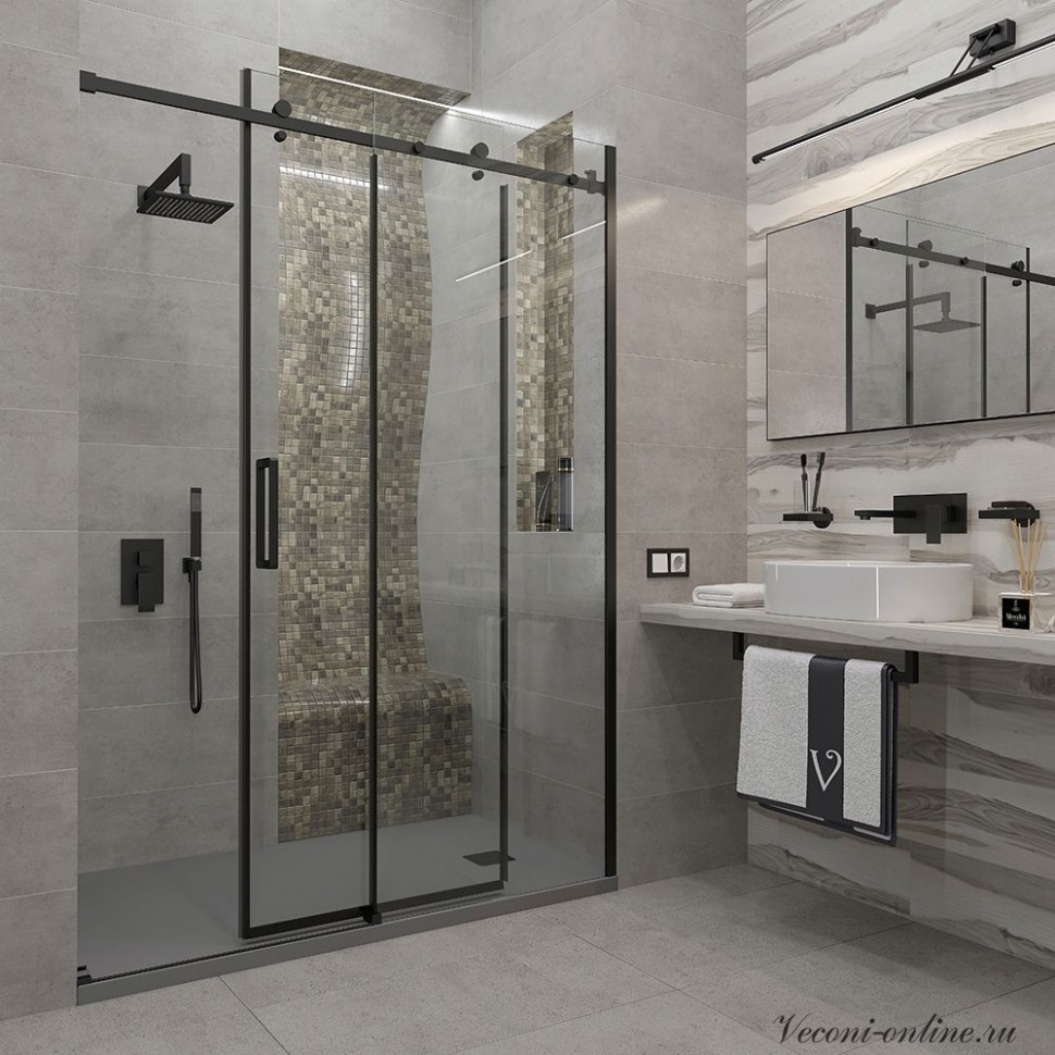 Душевая дверь Veconi 120 VN-74B (VN74B-120-01-C4) 8мм черный