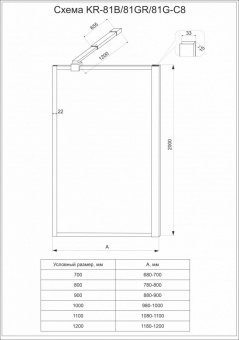 Душевая перегородка Veconi 100 KR-81GR(KR81GR-100-01-C8) 8мм 