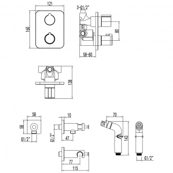 Смеситель с гиг.душ.с термост.LM 3740GM Bronx встраив.графит
