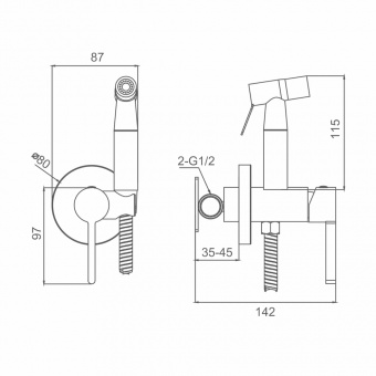Смеситель с гигиенич.душем S221.52.03 встраиваемый сатин зол.