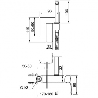 Cмеситель с гигиенич.душем встраив. R01.52.06 черный