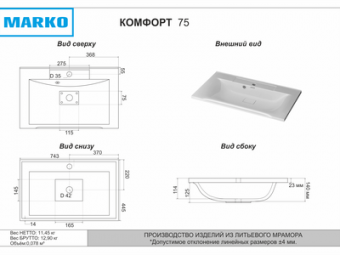 Раковина Marko Комфорт 1.750