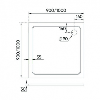 Душевой поддон 90*90 Veconi TZ-08 (арт.TZ08-90К-01-19C3) иск.кам.