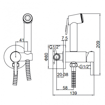 Смеситель д/гигиен.лейки встроенный L5398В-2 черный