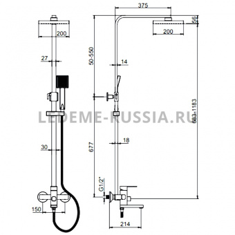 Смеситель с тропич.душем L2433-B черный