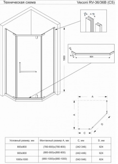 Душевой уголок Veconi 100*100 RV-36(RV36-100-01-C5) 6мм 
