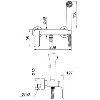 Смеситель с гигиенич.душем R 03.51.03 сатин золотой