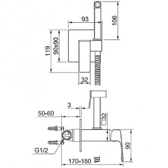 Cмеситель с гигиенич.душем встраив. R01.52.09 графит