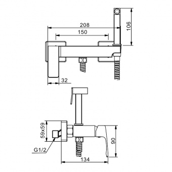 Cмеситель с гигиенич.душем R01.51.09 графит
