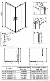 Душевой уголок Veconi 100*90 RV-14 (RV14-10090-01-C5)черный 6мм