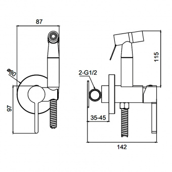 Смеситель с гигиенич.душем S221.52.05 встраиваемый сатин