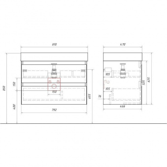 Тумба Геометрия 80 T8/2/MD 2ящ.морская дюна+рак Вилис 810