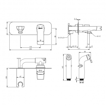Смеситель с гигиенич.душем LM 7220BL встраиваемый