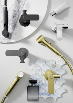 Cмеситель с гигиенич.душем встраив. R03.52.03 сатин золот.