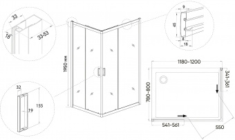 Душевой уголок Veconi 120*80 RV-10(RV10-12080-01-C5) 6мм