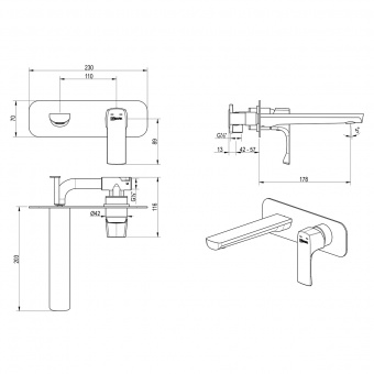 Смеситель д/умывальника LM 7226BG Ursus встраив.мат.зол.
